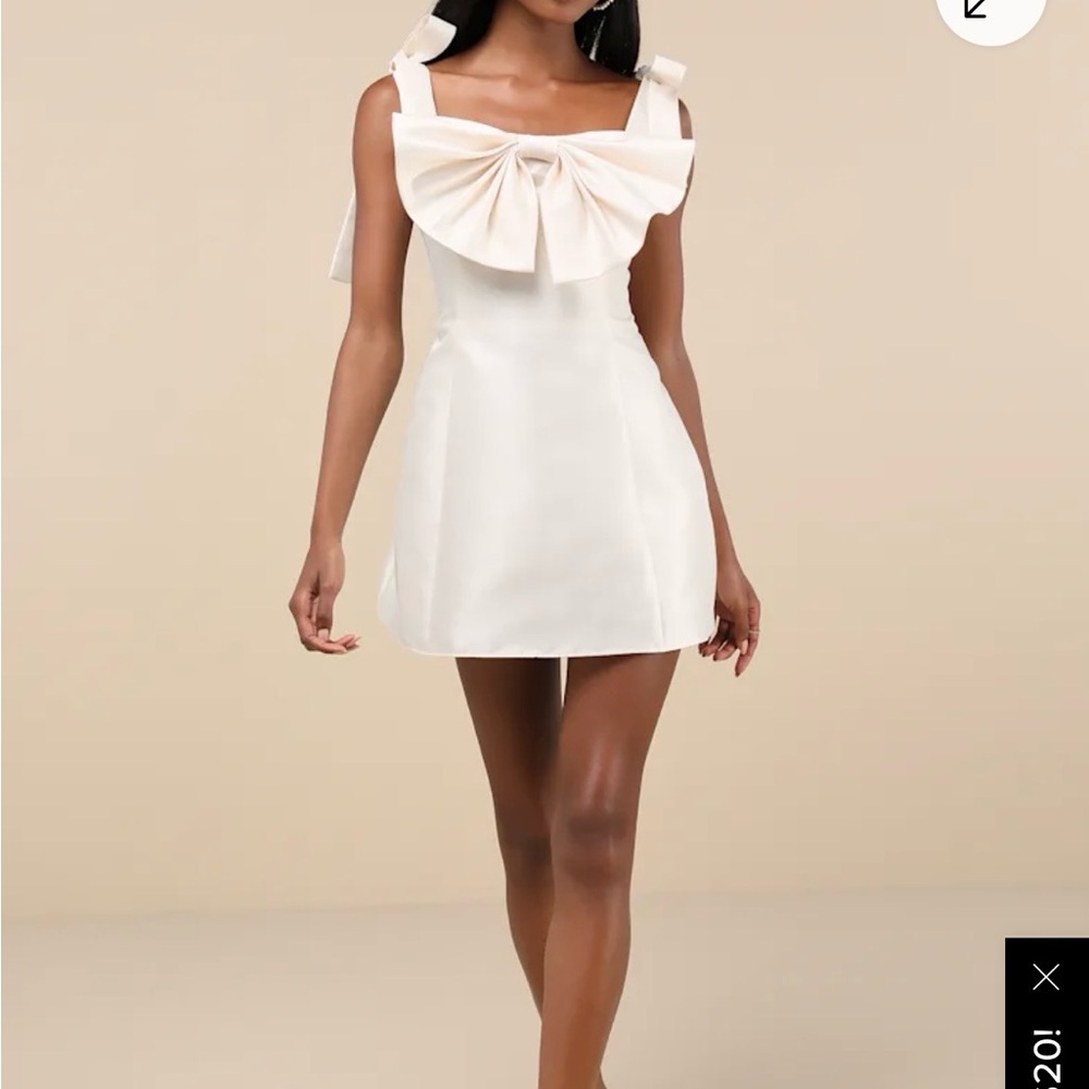 Glamorous Luxury Champagne Taffeta Bow Lace Up Mini Dress - Picture 3 of 5